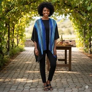 Silks by Louise Valentine Blue Geometric Silk Kimono Wrap Boho Chic